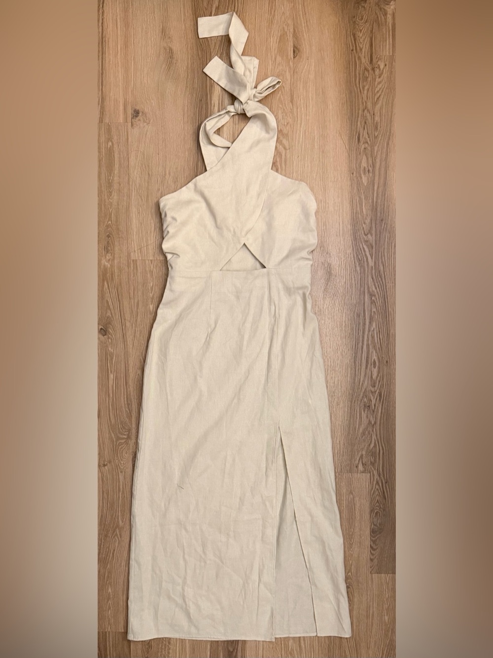 Forever 21 Cream Halter Midi Dress with Front Cutout